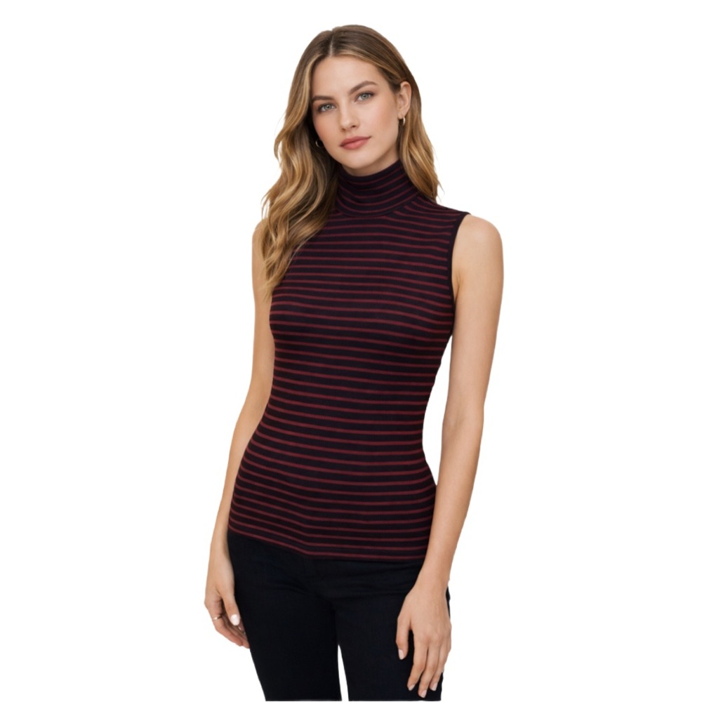 Sanctuary NWT “Key Item” Striped Ribbed Sleeveless mock neck Top XL 🔴⚫